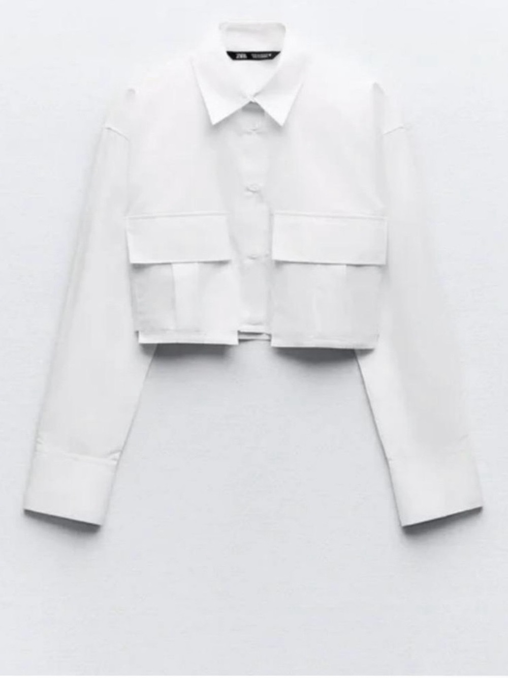 Zara Cropped White Button-Up Blouse